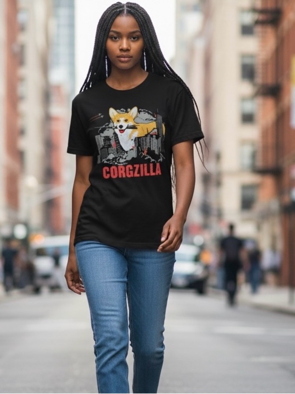 American Apparel Corgzilla Graphic T-Shirt Size XL Black